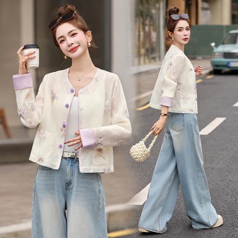 

Тонкое пальто от солнца с вышивкой Весна/Лето 2025 - Китайский стиль, Молодящее, Свободный крой, Маленький размер (RX9223) S 90-110 jin