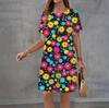 Modisches 3D-Druck Sommerkleid Locker Lässig Kurzarm Rundhals Minikleid