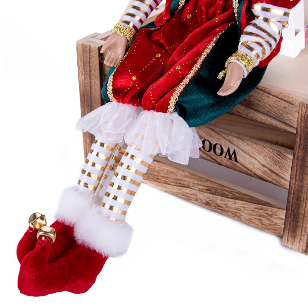 Rot-Grün-Gold Retro Hofnarren sitzende Weihnachtsfigur