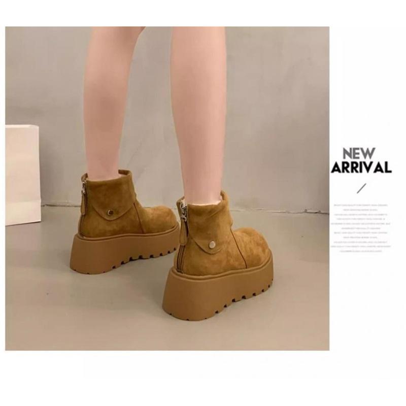 Damen Plateau-Schneestiefel Knöchelhohe Stiefel mit Fleecefutter Reißverschluss Kurze Stiefel