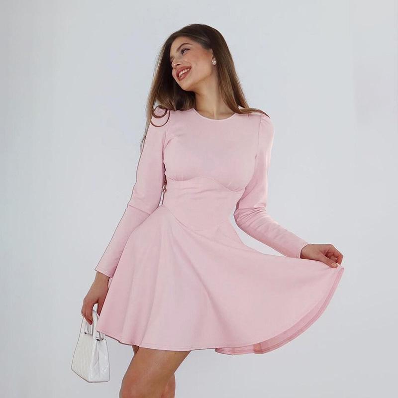 Europejska i Amerykańska Jesienna Sukienka Krótka z Długim Rękawem Dopasowana w Talii dla Kobiet