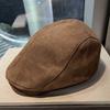 Solid Color Winter Forward Hat Warm Retro Flat Cap Unisex Suede Newsboy Cap  Daily