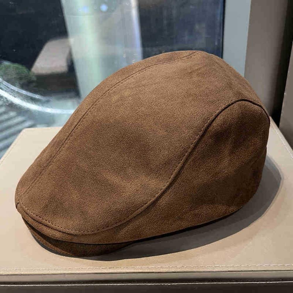 Solid Color Winter Forward Hat Warm Retro Flat Cap Unisex Suede Newsboy Cap Daily