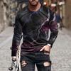 Fashionable 3D Printed Men's Casual Round Neck Long Sleeved T-shirt