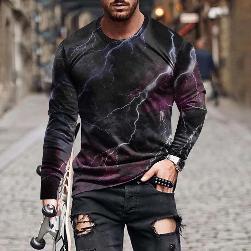 Fashionable 3D Printed Men's Casual Round Neck Long Sleeved T-shirt