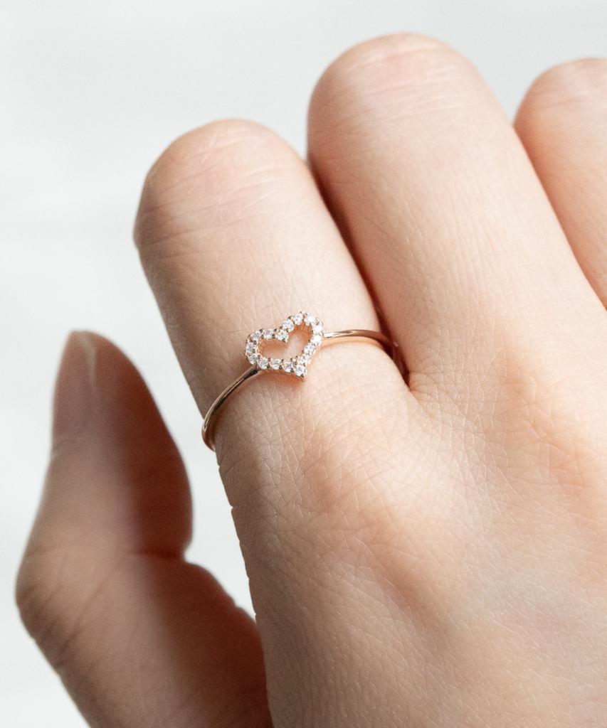 Alleun Silver 925 Heart Cubic Silver Ring Simple