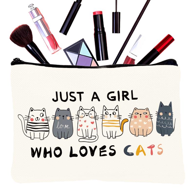 Women Cat Toiletry Bag, Cute Cat Theme Travel Makeup Zipper Pouch, Funny Cat Lover Gift for Daughter Sister Friend