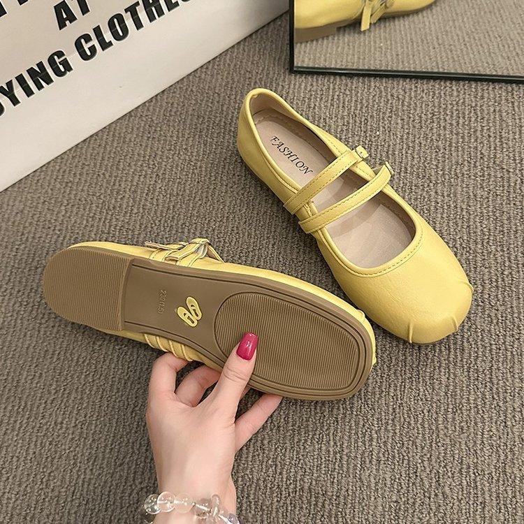 

Женские туфли Мэри Джейн на плоской подошве с одним ремешком, летние с юбкой, новый популярный модный темперамент 2025, вечерние туфли, одинарные туфли 40 жёлтый