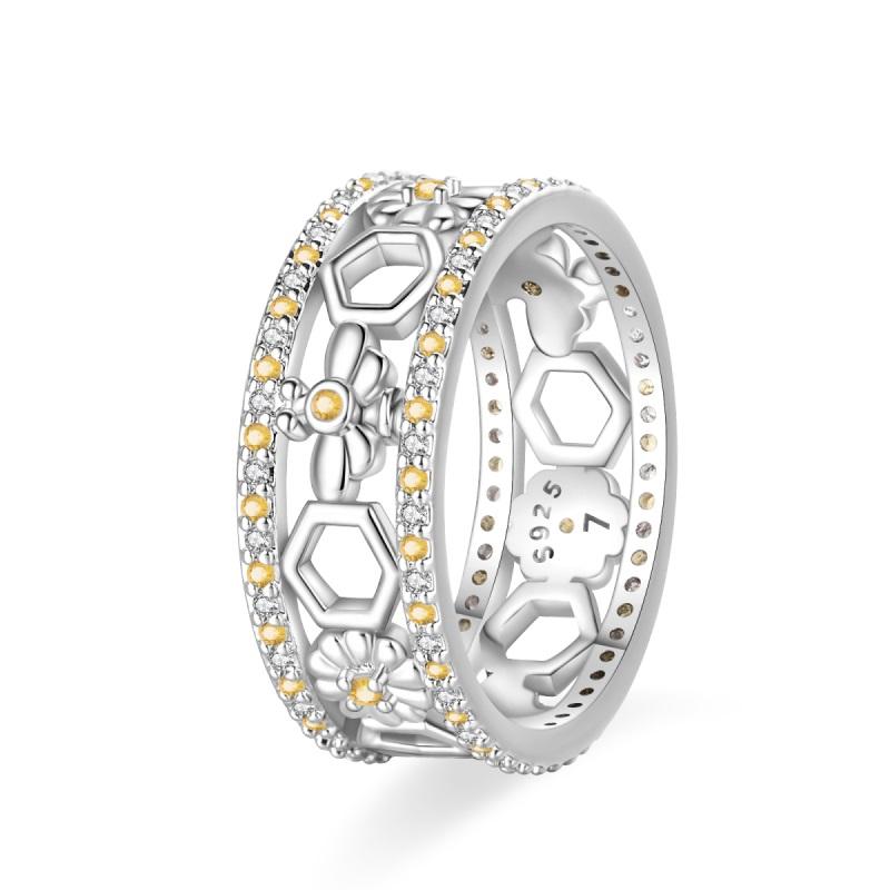 New 100% 925 Silver Fashion Sunflower Sun Moon Wide Rings Classic Heart-Shaped Crown Female Rings Elegant Party Jewelry