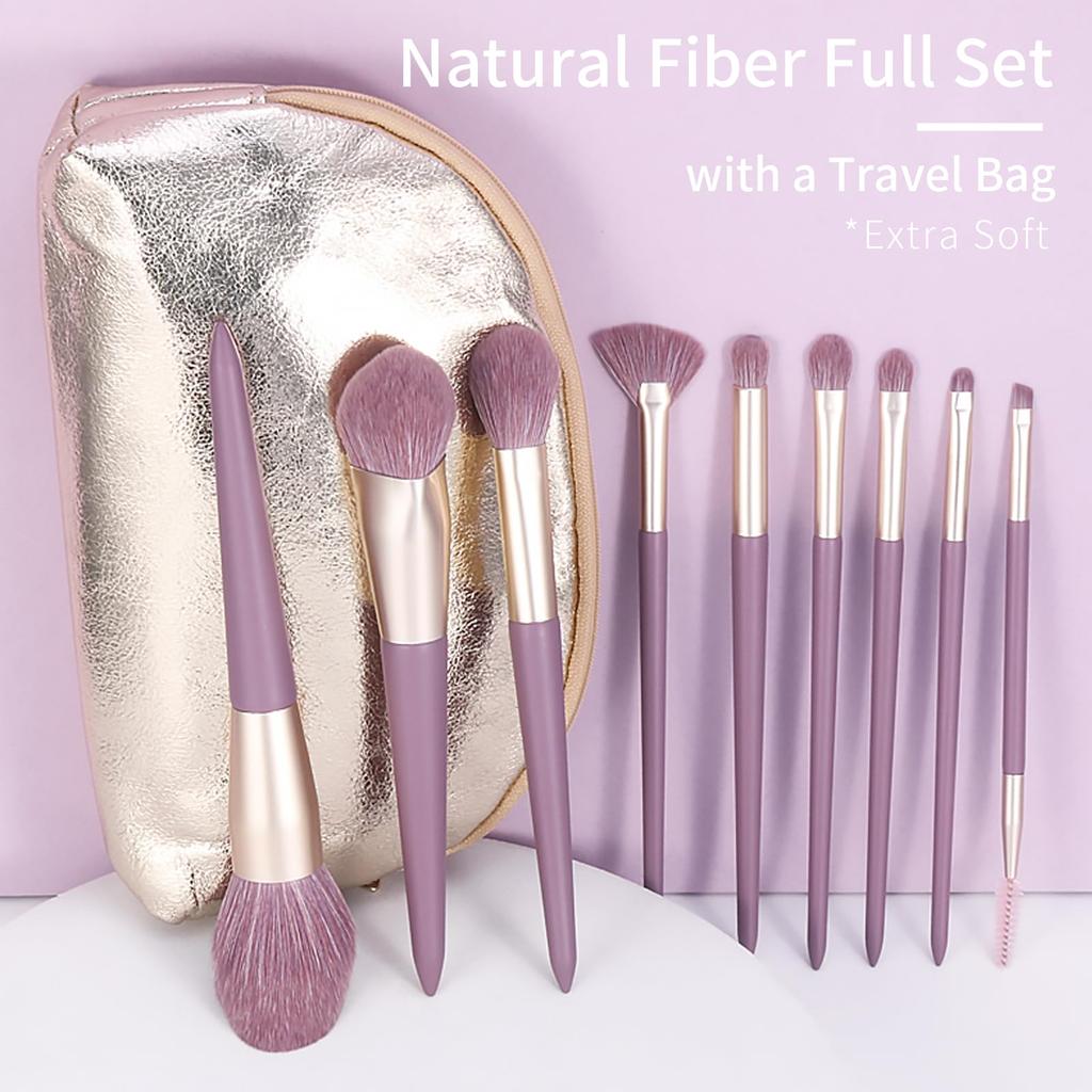 ENZO KEN Purple Makeup Brush Set with Gold Travel Colorful Vegan Eyeshadow Brush Face Contour and Blush Brush Beauty Set with Pro Cosmetic Blend