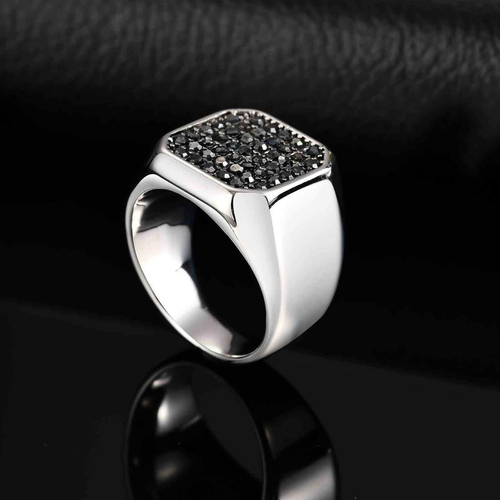 Vnox Men's Stainless Steel Ring with Grey Zircon, CopperColor US Size 7-12 Signet Square Punk Rock Ring, Gift for Party Wedding