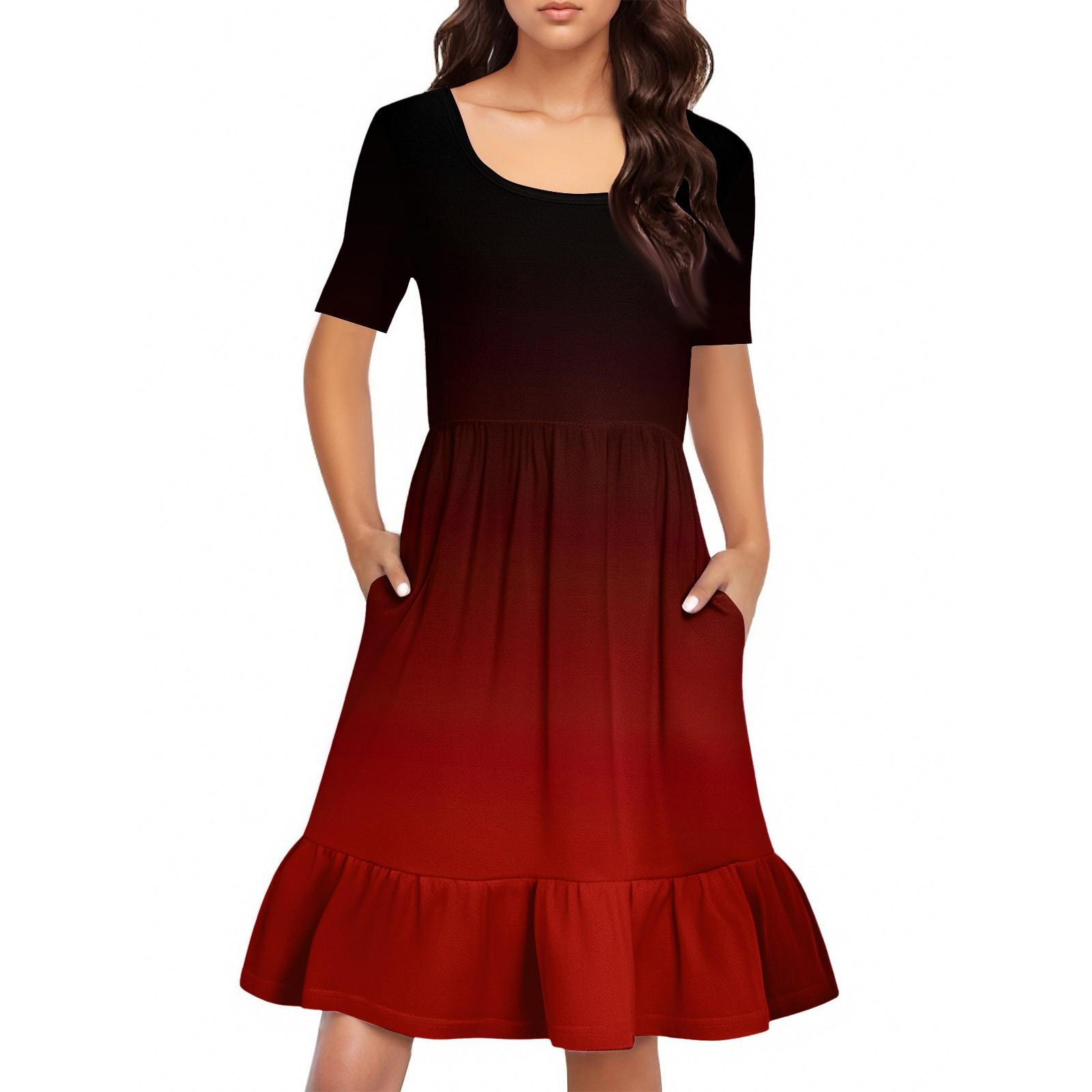 

Женское повседневное платье с круглым вырезом и короткими рукавами Платье со складками на талии Платье с складками на талии XL винный