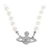 MINI BAS RELIEF CHOKER Embossed Saturn Brass Pearl Necklace Women's 63030006-W127