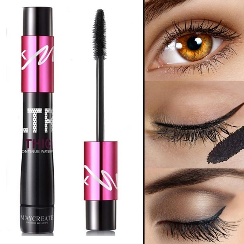 Black Mascara Waterproof Silk Fiber Volume Double Effect Long Lasting Lengthening Curling Eyes Makeup