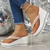 Sandales à Clip pour Orteils Plateforme Épaisse Perlées Femmes Mode Été Talons Super Hauts Claquettes Compensées Femme Tongs en Cristal Rose