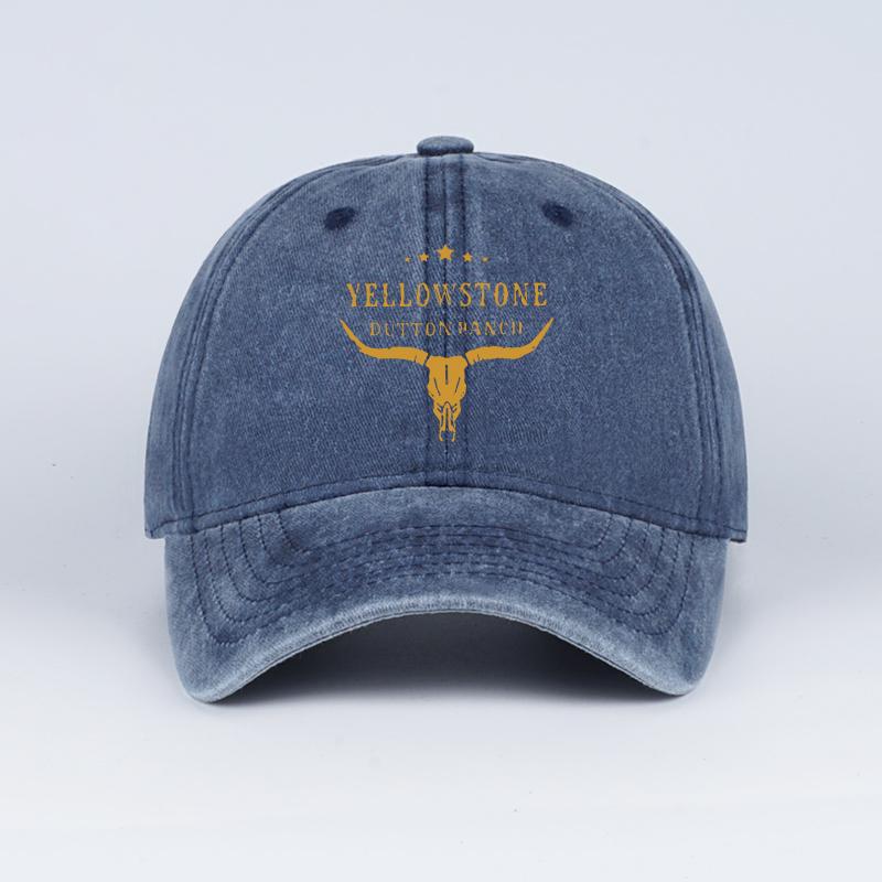 MLFO Adjustable vintage baseball cap featuring the Yellowstone Dutton Ranch designantique black finish unisex casual style