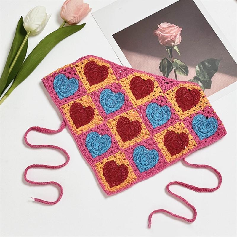 Crochet Anti-uv Bandana Knitted Hair Kerchief Tie Back for Head Wrap Color Matching for Triangle Turban for Girls Photo