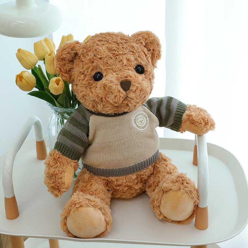 Retro Sweater Bear Plush Toys Children Sleeping Comfort Pillow Grab Machine Doll Home Decoration Gift