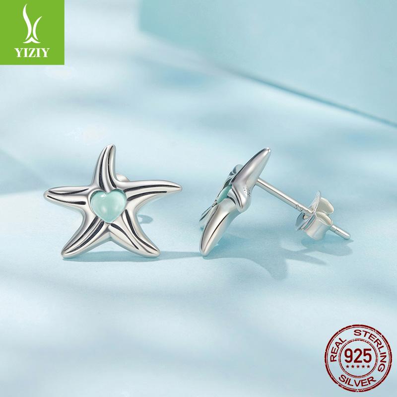 Symphony Stone Inlaid Starfish Stud Earrings S925 Silver Cross-Border Fashion Ear Jewelry