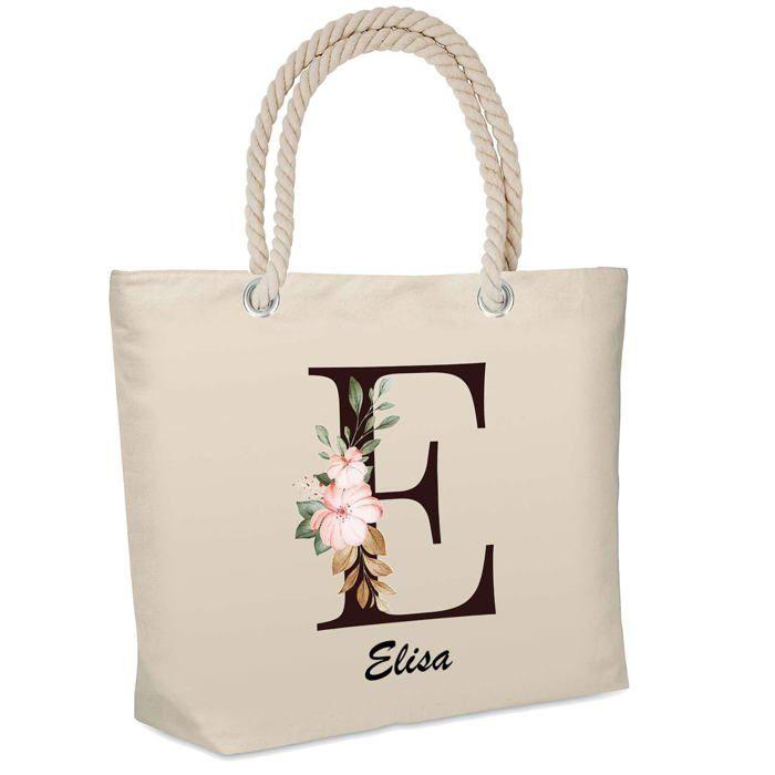 Sac de plage isotherme - PLANETEE - Elisa Lettre Fleur - Coton - Grande contenance - Imprimé en France