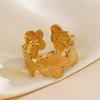 Stainless Steel Flower Adjustable Opening Rings Golden Plated Waterproof Finger Jewelry For Women Wedding Exquisite Gifts