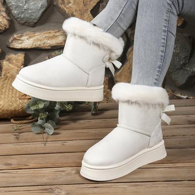 Large Size Winter Plush Warm Thick Soled Snow Boots Women's Thick Midsole Bow Decorated Ankle Boots Cotton Boots with Suede Sole