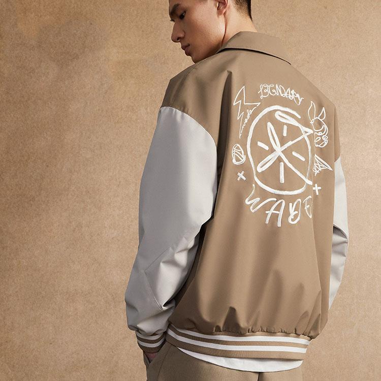 Li-Ning Wade Series Stand Collar Letter Print Woven Casual Long-Sleeve Sports Coach Jacket Men Jacket Pale-Chestnut AFDT869-2