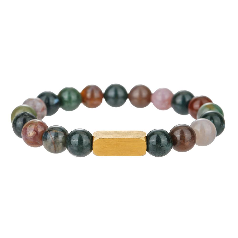 Natural Stone Beaded Bracelet Combination Versatile Stainless Steel Electroplated Square Accessories Simple Bracelet
