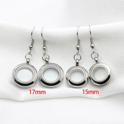 6Pairs 15mm/17mm Stainless Steel Earrings Floating Charms Locket Eardrop Glass Living Memory Earrings For Women Jewelry Making