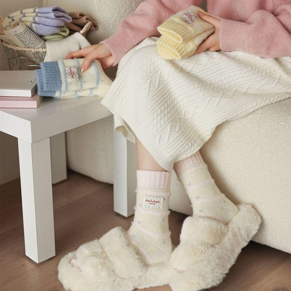 Candy Color Women's Socks Absorb Sweat Warm Sleep Socks Fashionable Fluffy Plush Socks  Harajuku