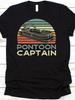 S Vintage Nautical T Shirt Pontoon Captain & Boat Graphic With Pontoon Logos White Retro Striped Casual Tee For Boating Fishing