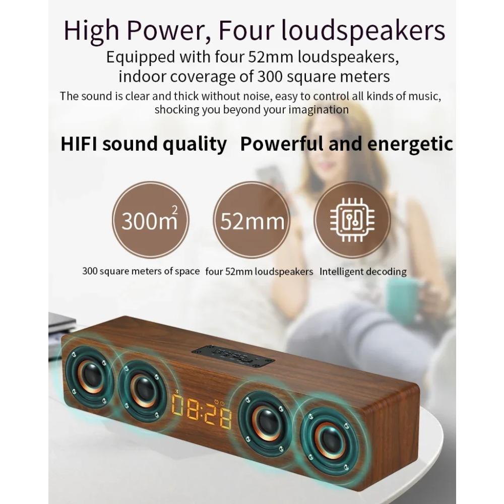 Wooden Soundbar Bluetooth Speaker Music Acoustic System 40W HIFI Stereo Music Surround LED Display Outdoor Speaker With FM Radio