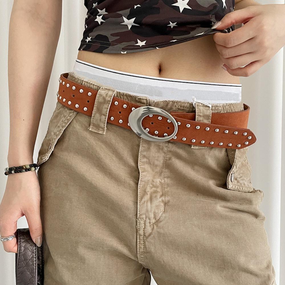Retro Suede Rivet Belt Luxury Design Punk Waistband Business Waist Belt  Paired with Skirts Jeans