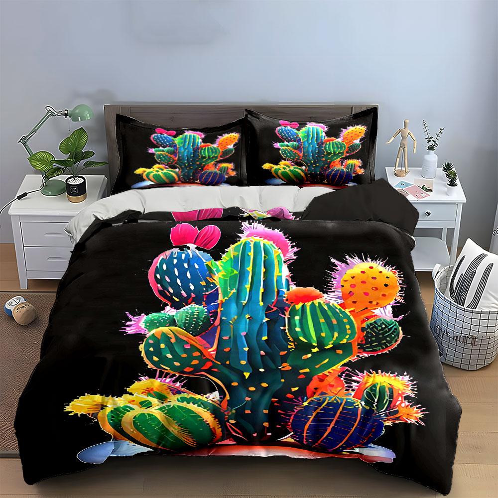 Colorful cactus plant pattern. Bedding sets Duvet cover sets Duvet covers Pillowcases(1* Duvet Cover 2* Pillowcases without duvet insert)