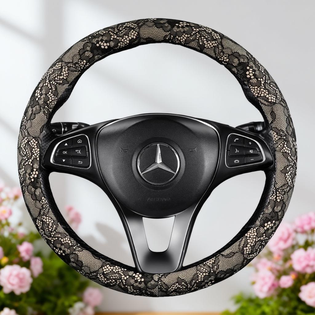 

Women s High-Grade Bow Lace Steering Wheel Cover, All-Season, Cute, Simple Design 36 cm