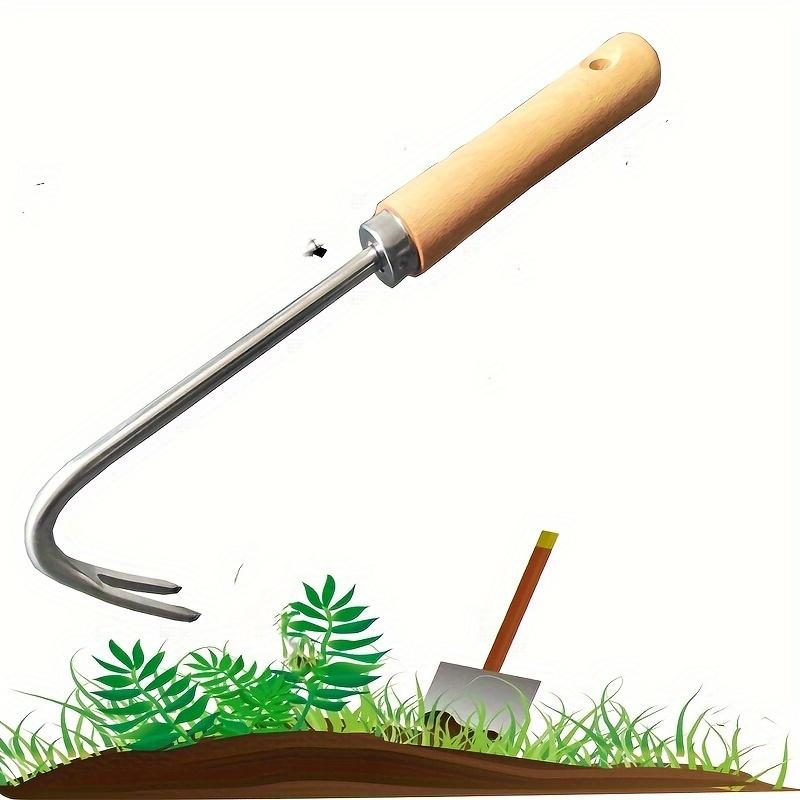 1PC Double Hook Weeding Tool with V-Shaped Metal Head and Solid Wood Handle - Deep Weeding, Learning Gardening Tool