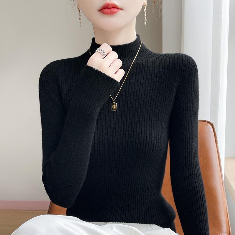 Autumn/Winter Women's Soft Semi-High Neck Sweater Shirt - Versatile, Slimming & Super Warm Knitwear