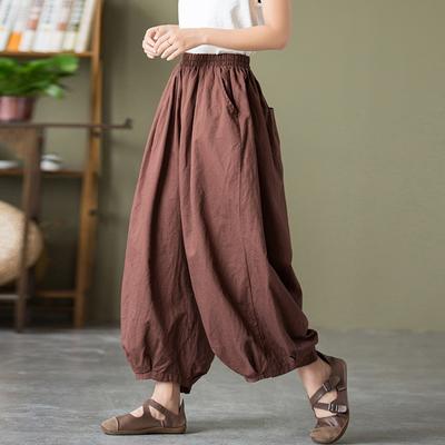 Hochtaillierte lässige Pumphosen für Damen, Neuankömmling, Vintage-Stil, einfarbig, Baumwolle Leinen, Damen Knöchellange Hosen