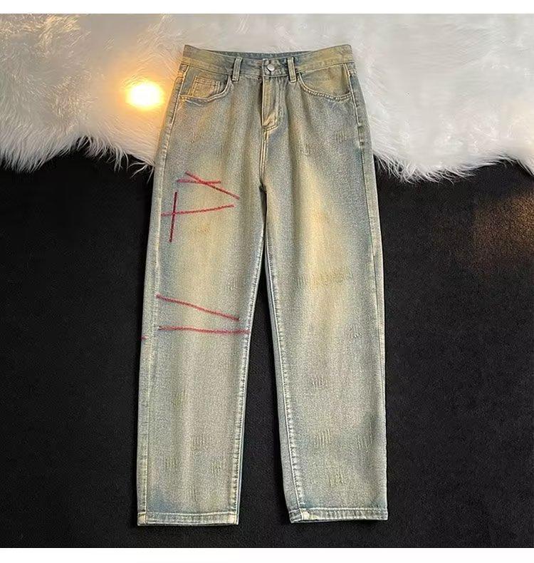 

JYL Mens Jeans European Niche Deconstructed American Wide Leg Denim L античний фуксії кольору