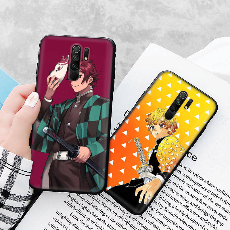 Black Case for Xiaomi Redmi 13C Note 9 iPhone XR 7 8 14 15 11 12 13 X XS Pro Max Samsung A25 S23 S24 FE Ultra Plus Demon Slayer