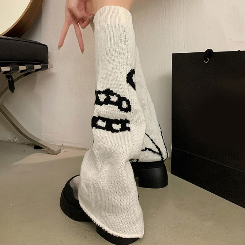 Harajuku Punk Spiderweb Knitted Leg Warmers Japanese Women Gothic Knee Length Long Socks Leggings Boot Cuffs Foot Covers