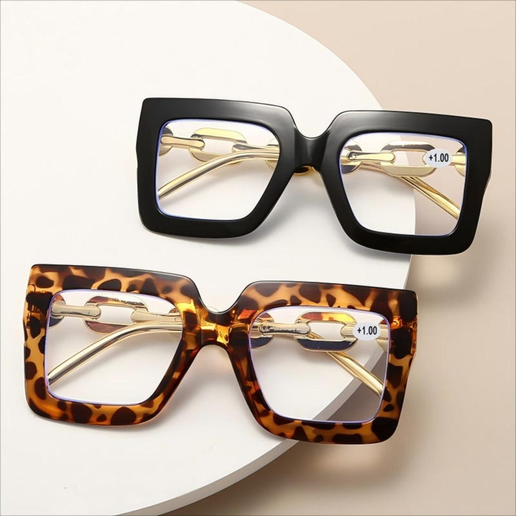 Oversized chain-link women's square sunglasses with UV protection stylish and trendy cross-border women's reading glasses./LEOPARD