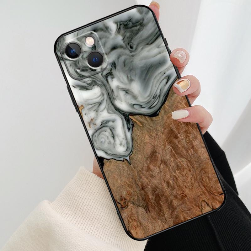Hybrid Wood Resin Phone Case For iPhone 17 Pro Max 14 13 12 11 15 16 Pro Max Mini 15 16 Plus 16e 17 Air Cover