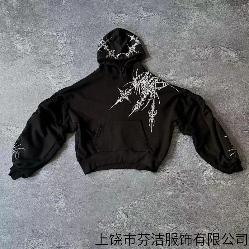 New American retro hip-hop skull front and back print hooded sweatshirt men's high street autumn/winter jacket hoodie