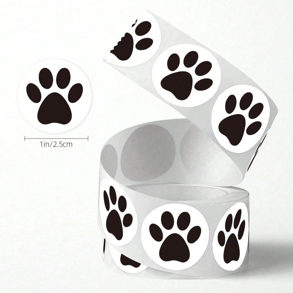 500 sheets of self-adhesive stickers 2.5 cm cute dog and cat paw stickers small colorful puppy paw print stickers roll