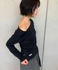 RONRON Waist Tie Off Shoulder Long Sleeve Black
