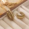 Medieval French Ins Geometric Irregular C-Shaped Polka Dot Metal Texture Copper Russian Gold Silver Needle Niche Earrings