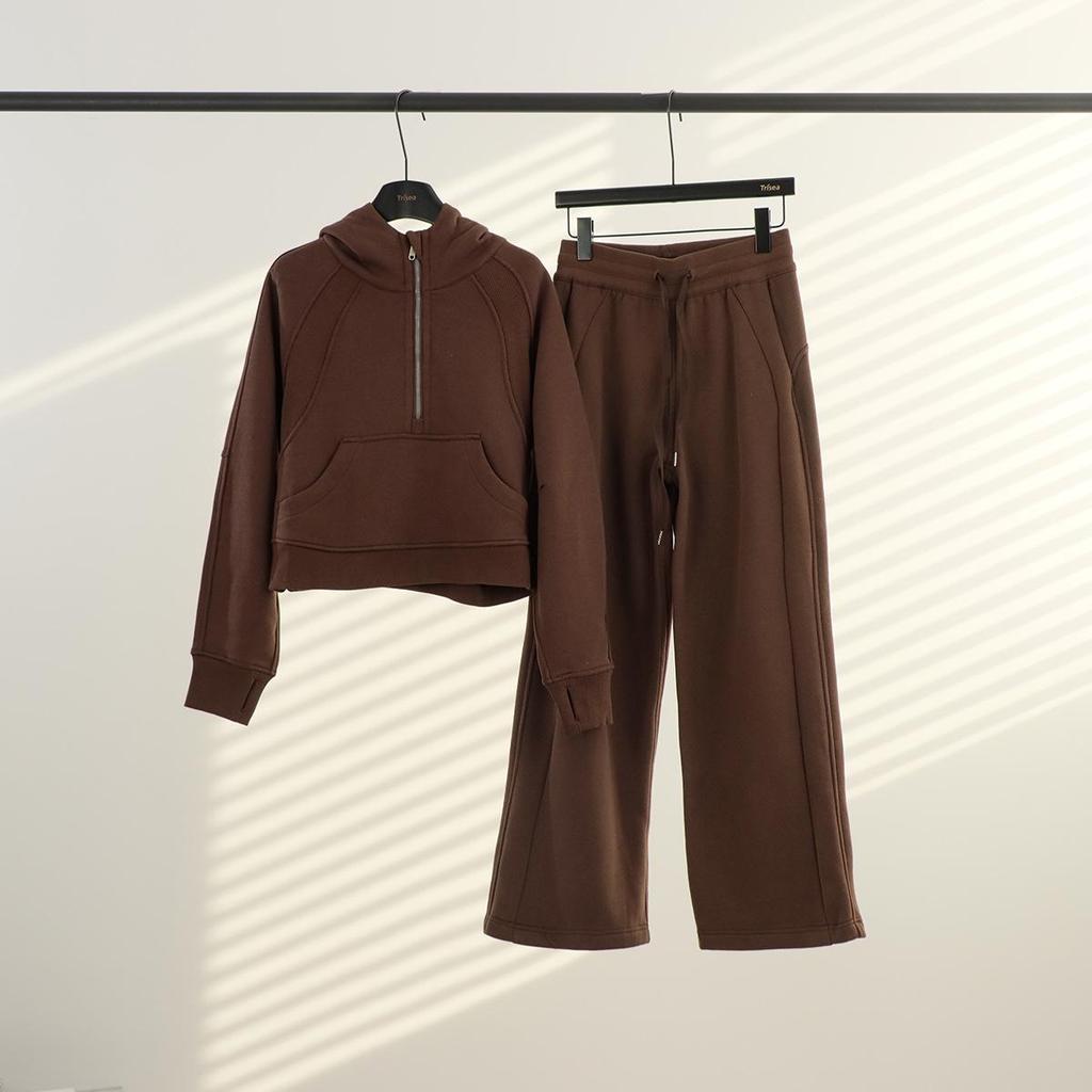 Women's Fleece Half-Zip Hoodie Set: Versatile for Yoga, Cycling, and Casual Wear.