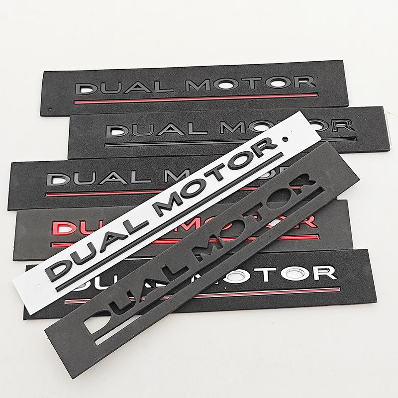3D ABS Chrome Red Line Black Logo DUAL MOTOR Emblem Letters Car Styling Trunk Badge Sticker for Model3/Y/S/X DUAL MOTOR Accessories