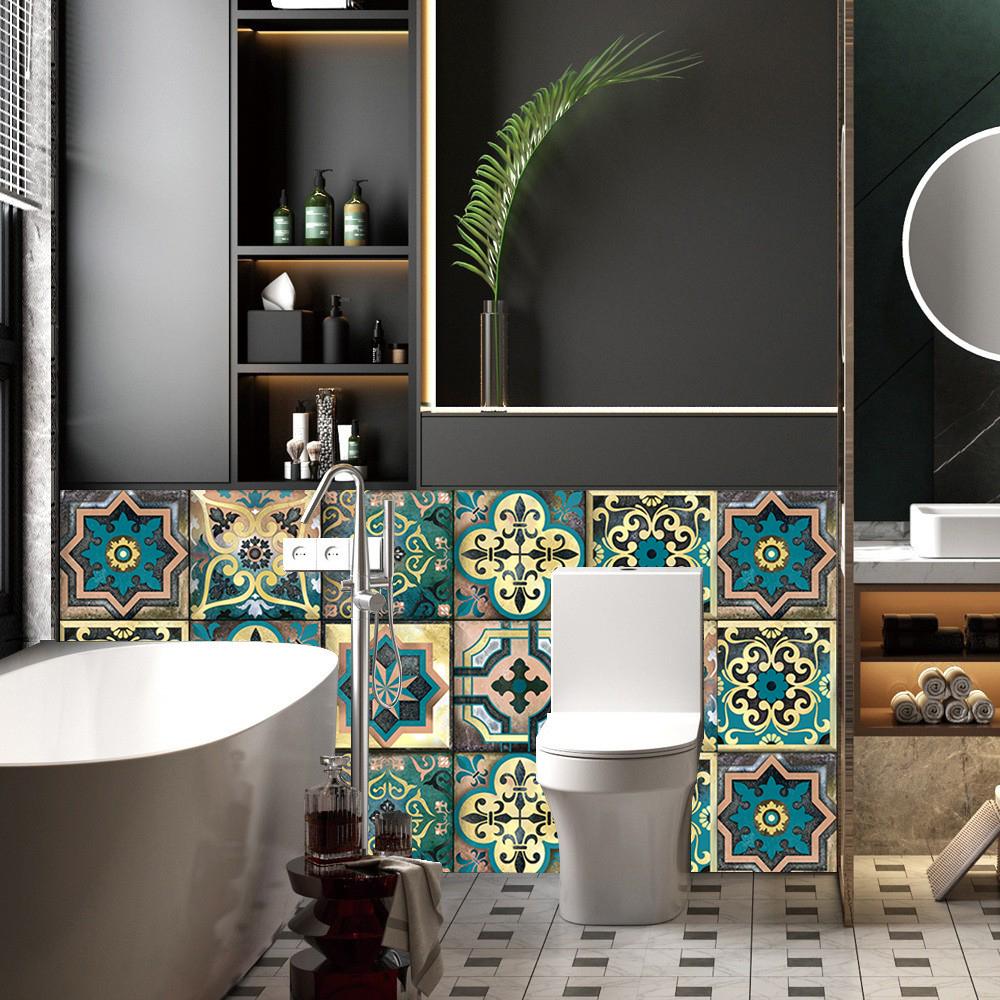 10ks Dlaždice ve stylu Mandala Nálepka na stěnu Kuchyňský backsplash Olejotěsná skříňka Umyvadlo Slupka &; Stick vodotěsné umělecké samolepky na zeď